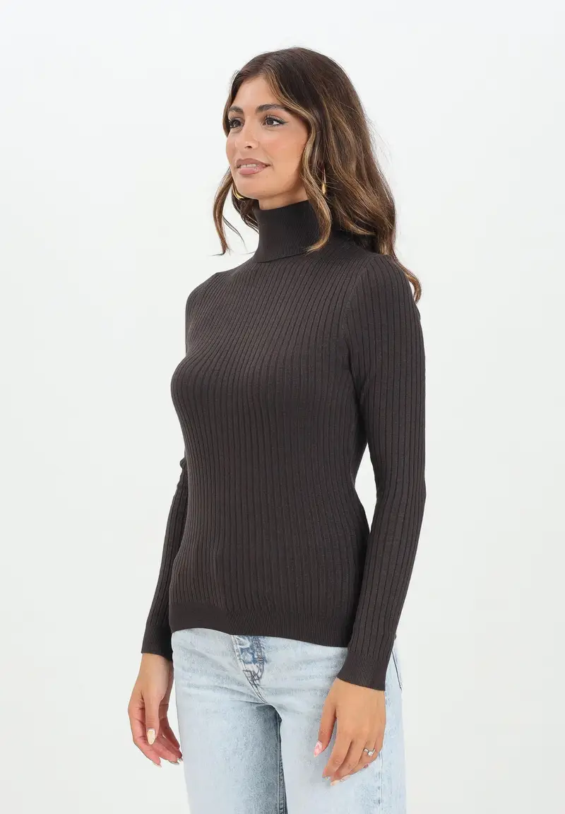 Maglioncino a collo alto marrone da donna