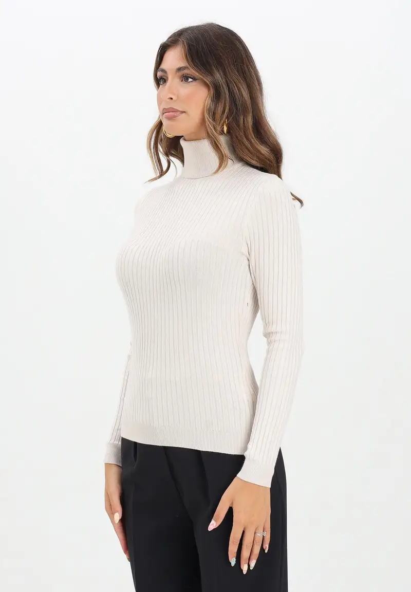 Maglioncino a collo alto panna da donna
