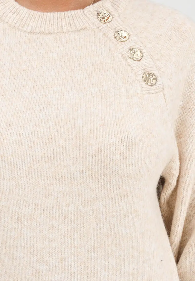 Maglioncino girocollo beige da donna con bottoni miniatura 3