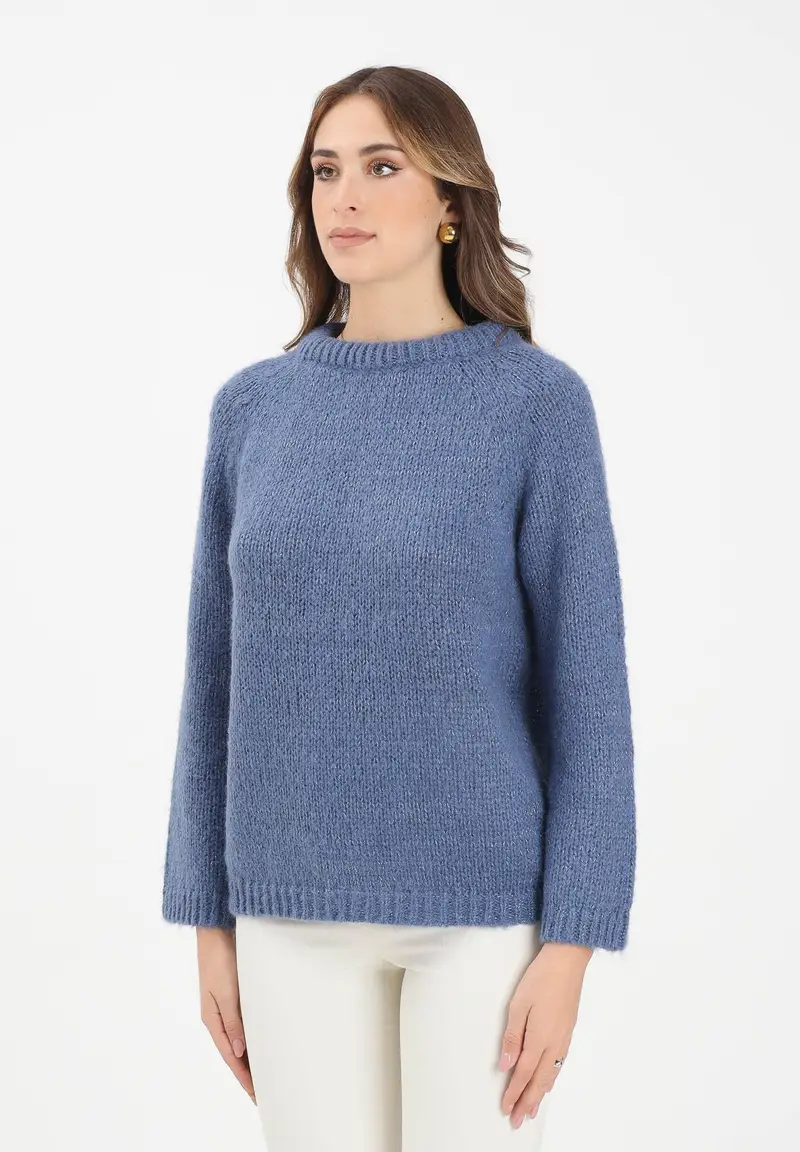 Maglioncino girocollo celeste da donna con fiocco sul retro