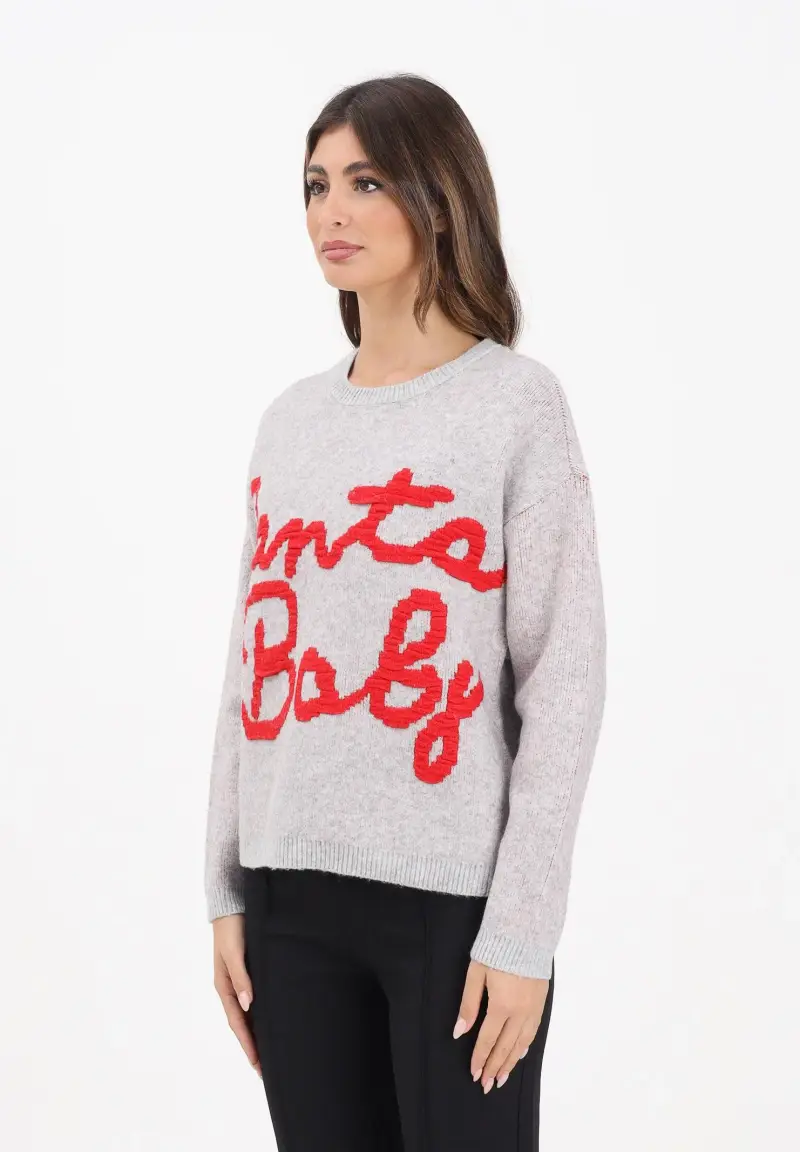 Maglioncino girocollo grigio da donna con ricamo Santa Baby