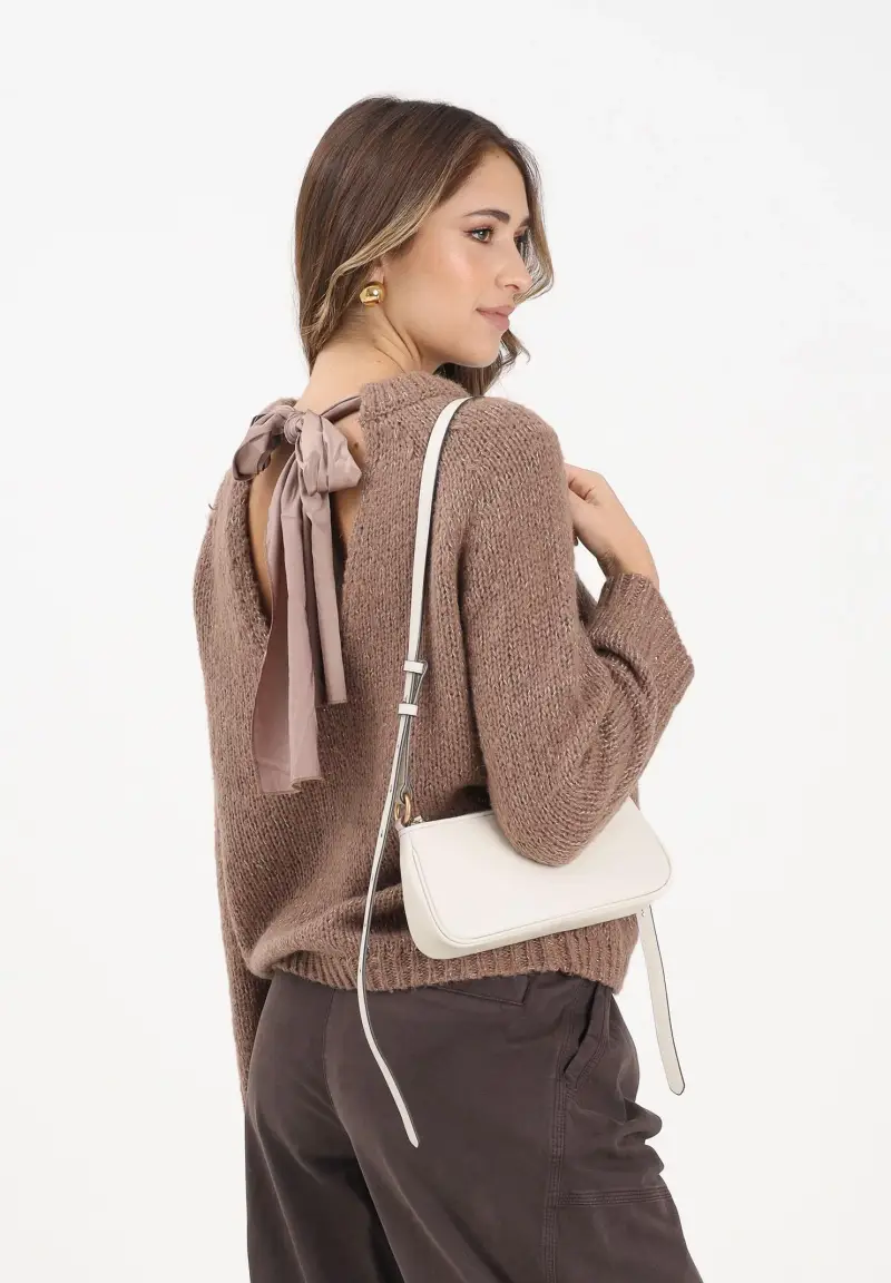 Maglioncino girocollo marrone da donna con fiocco sul retro miniatura 2