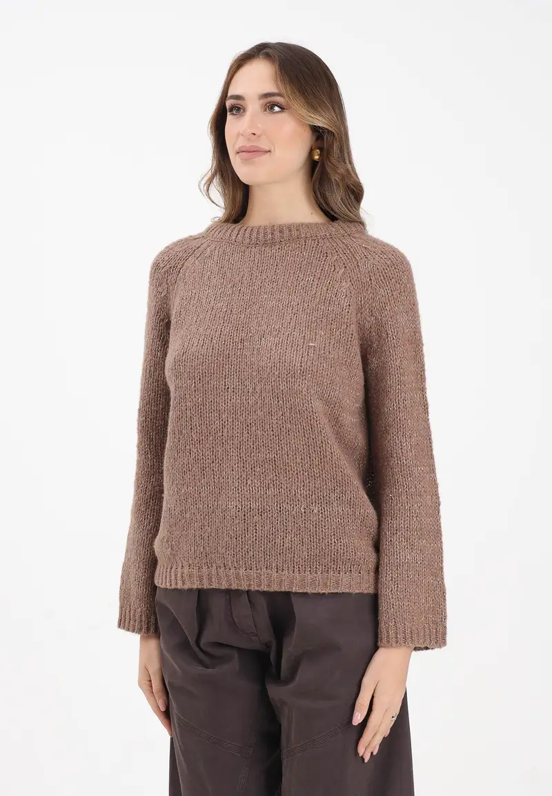 Maglioncino girocollo marrone da donna con fiocco sul retro