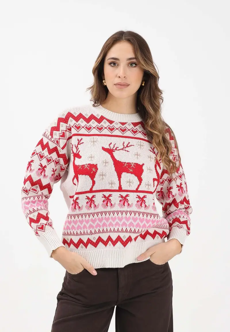 Maglioncino girocollo panna da donna dal fascino natalizio miniatura 2