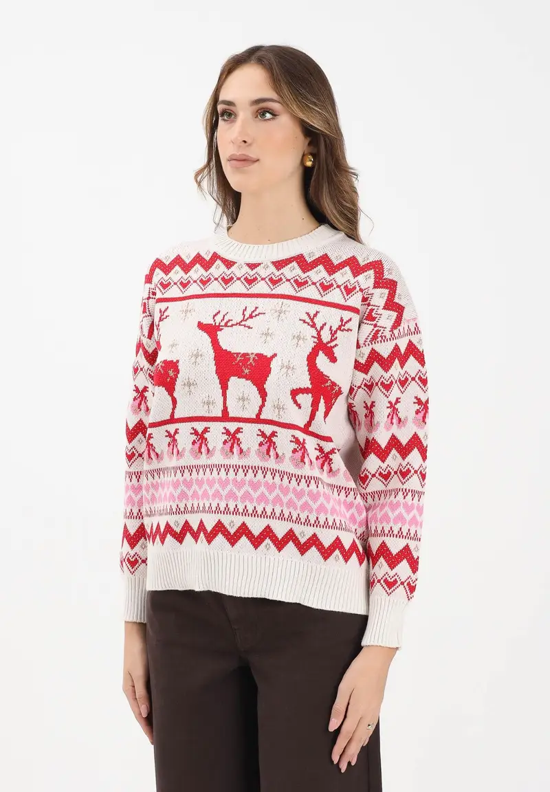 Maglioncino girocollo panna da donna dal fascino natalizio