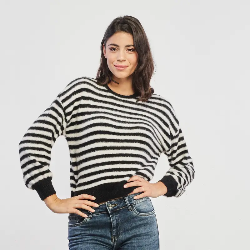 Maglioncino peluche bianco e nero a righe