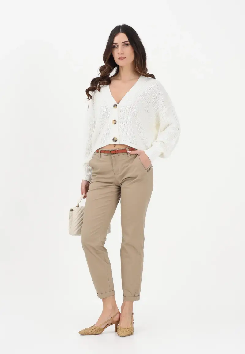 Pantalone beige da donna con cinturino miniatura 2