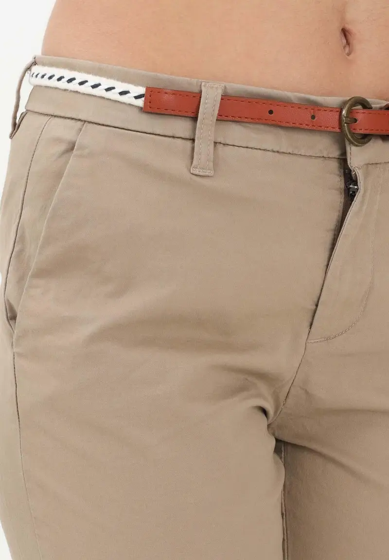 Pantalone beige da donna con cinturino miniatura 3