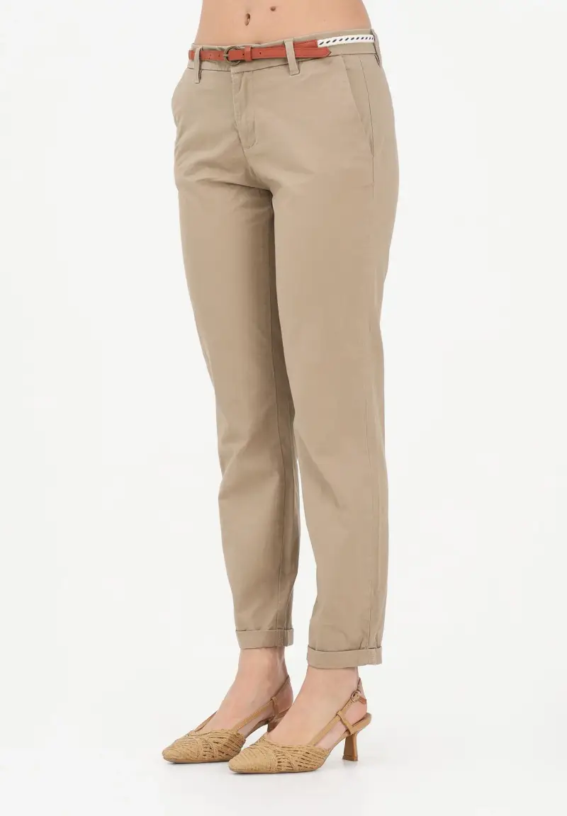 Pantalone beige da donna con cinturino