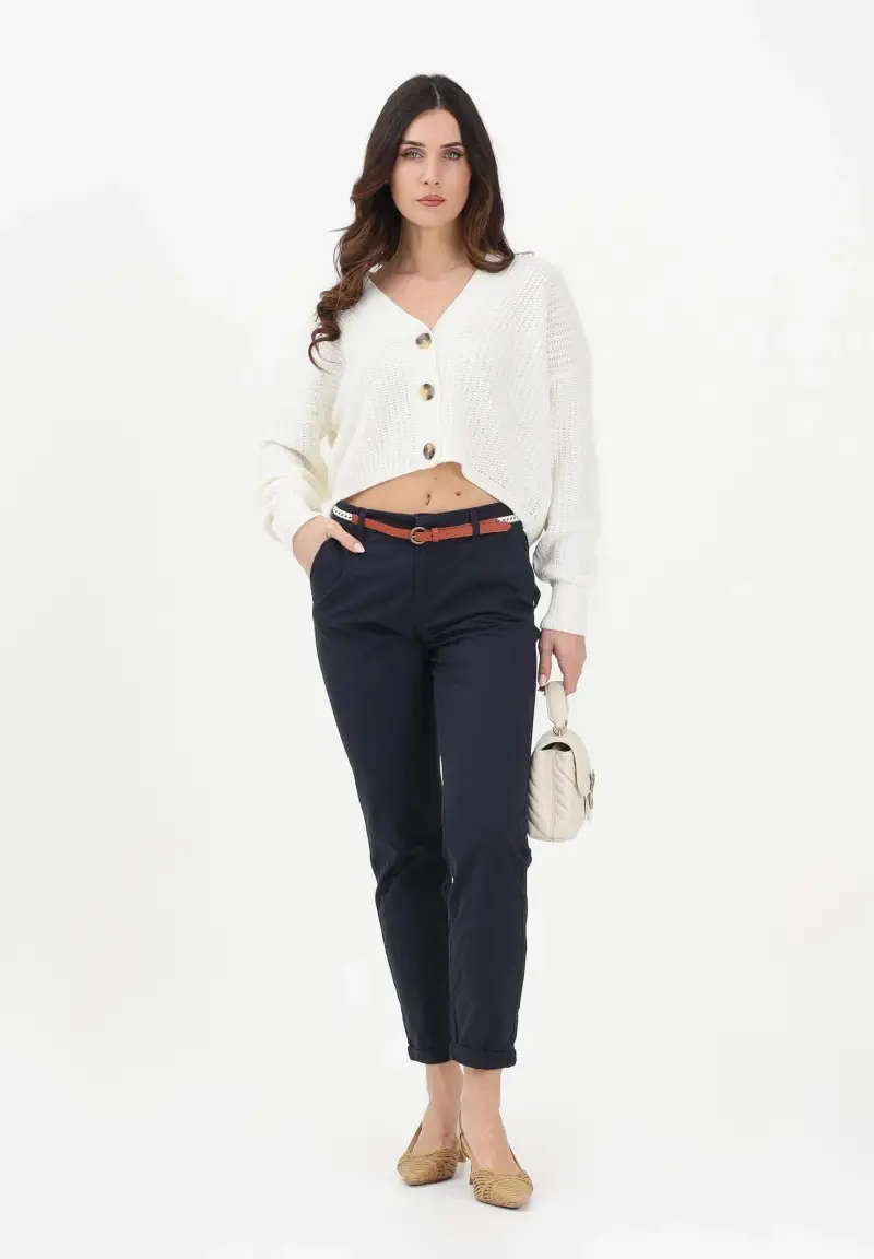 Pantalone blu da donna con cintura miniatura 2