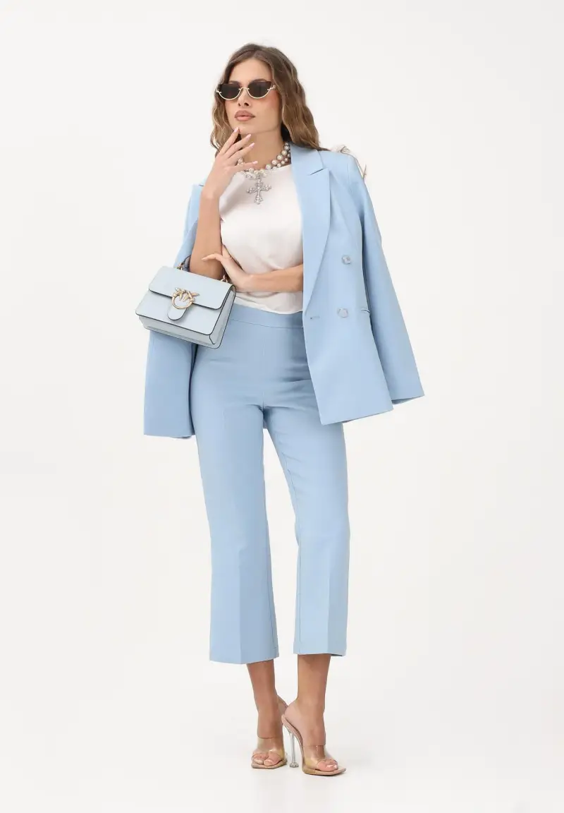 Pantalone cropped celeste da donna miniatura 2