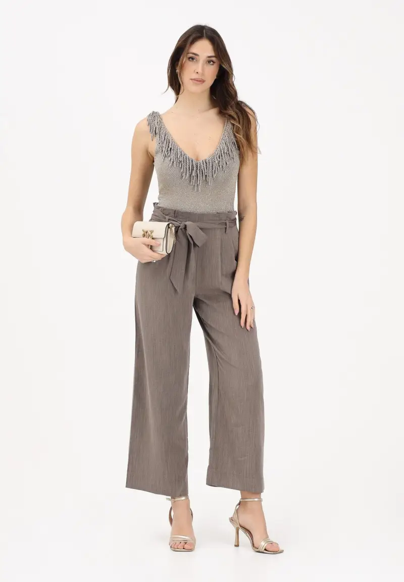 Pantalone elegante fango da donna con girovita a caramella miniatura 2