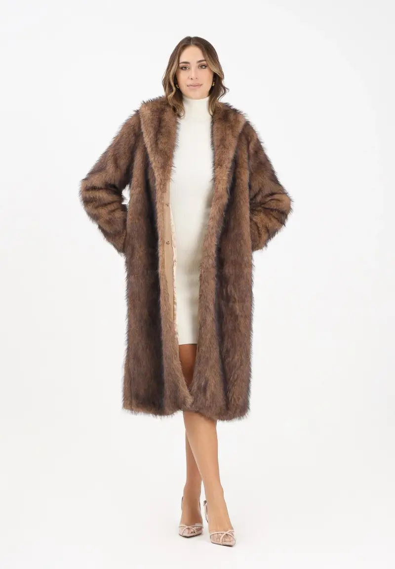 Pelliccia lunga marrone da donna miniatura 2