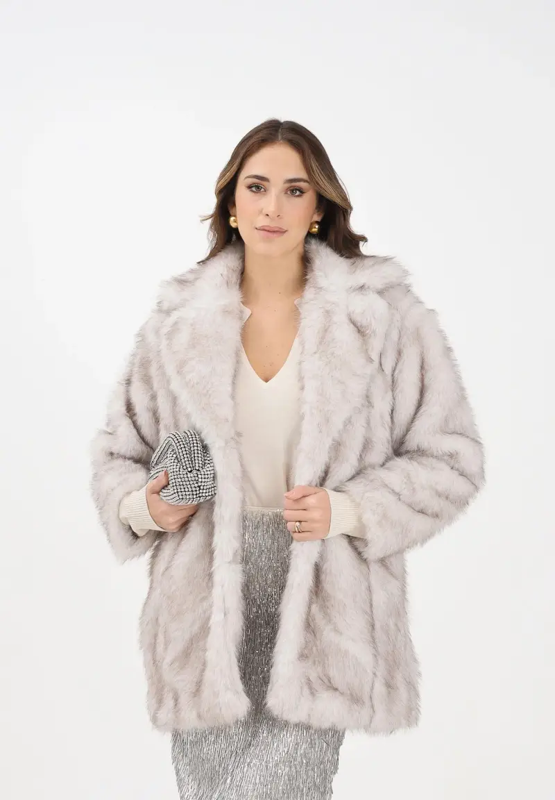 Pelliccia sintetica beige da donna miniatura 2