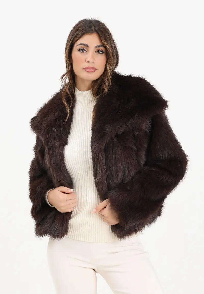 Pelliccia sintetica marrone da donna miniatura 2
