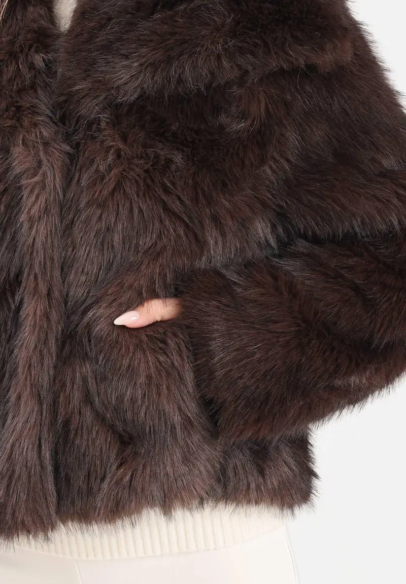 Pelliccia sintetica marrone da donna miniatura 3