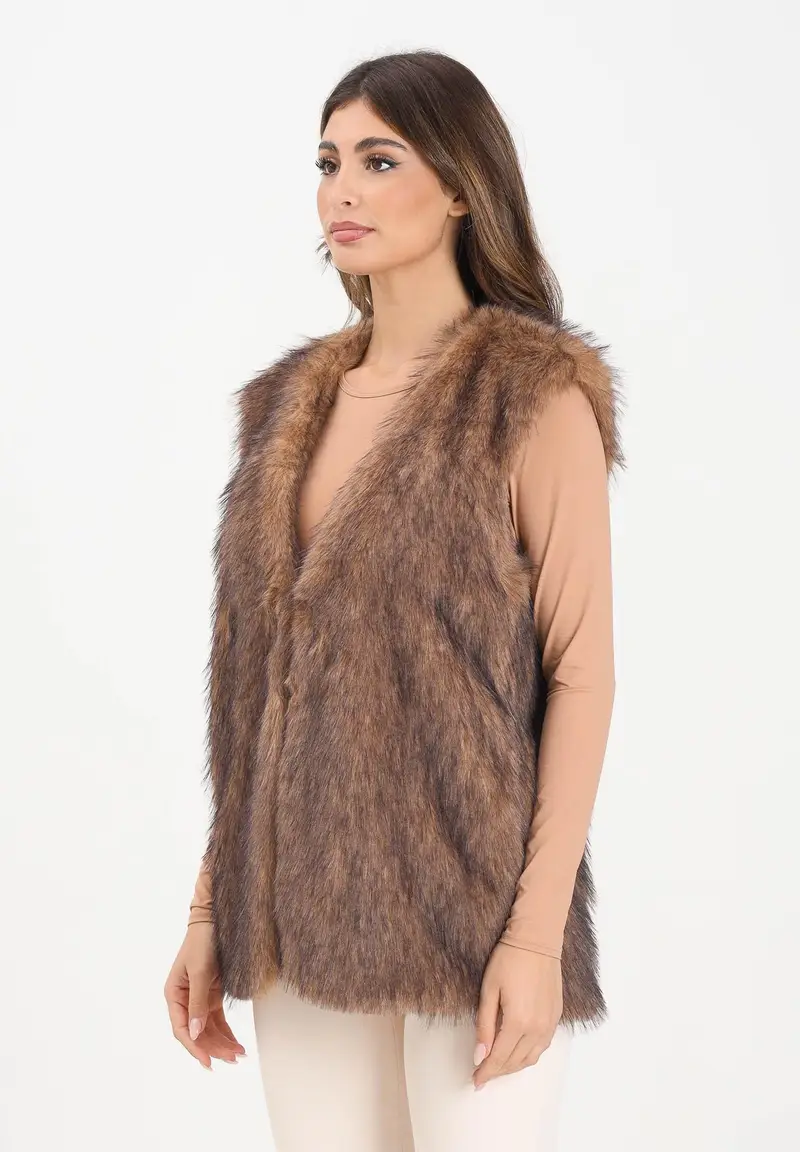 Pelliccia smanicata marrone da donna