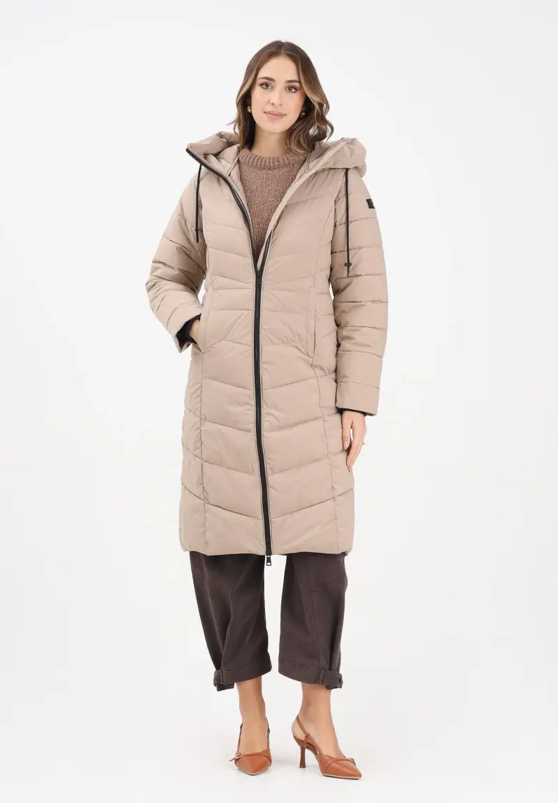 Piumino lungo beige da donna miniatura 2