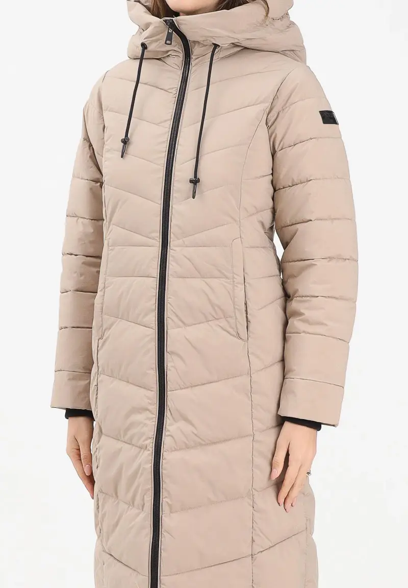 Piumino lungo beige da donna miniatura 3