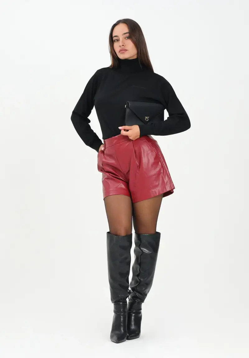 Shorts in ecopelle bordeaux da donna miniatura 2