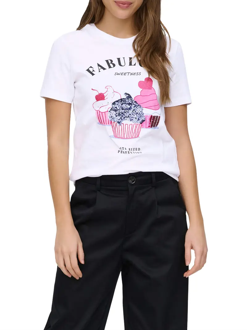 t-shirt only kita da donna - bianco