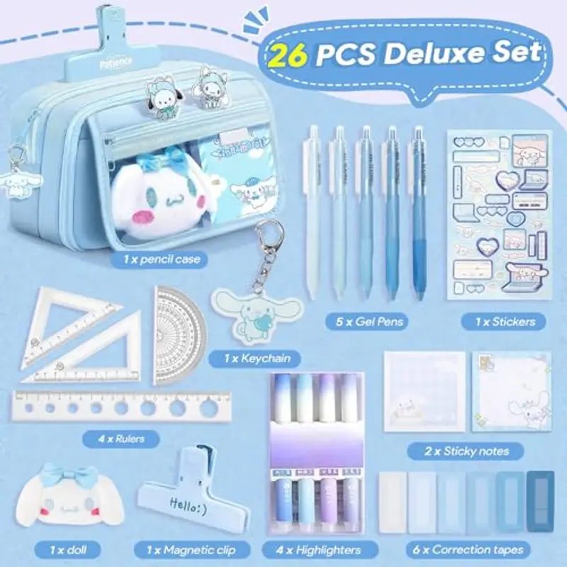 OPPZZIT Set Penne Gel Kawaii, 26 Pezzi Articoli di Cancelleria Aesthetic con 1 Astuccio Blu, 5 Penne Gel, 4 Evidenziatore, 6 Nastri Correttori, Forniture Scolastiche & Regalini Compleanno Bambini miniatura 2
