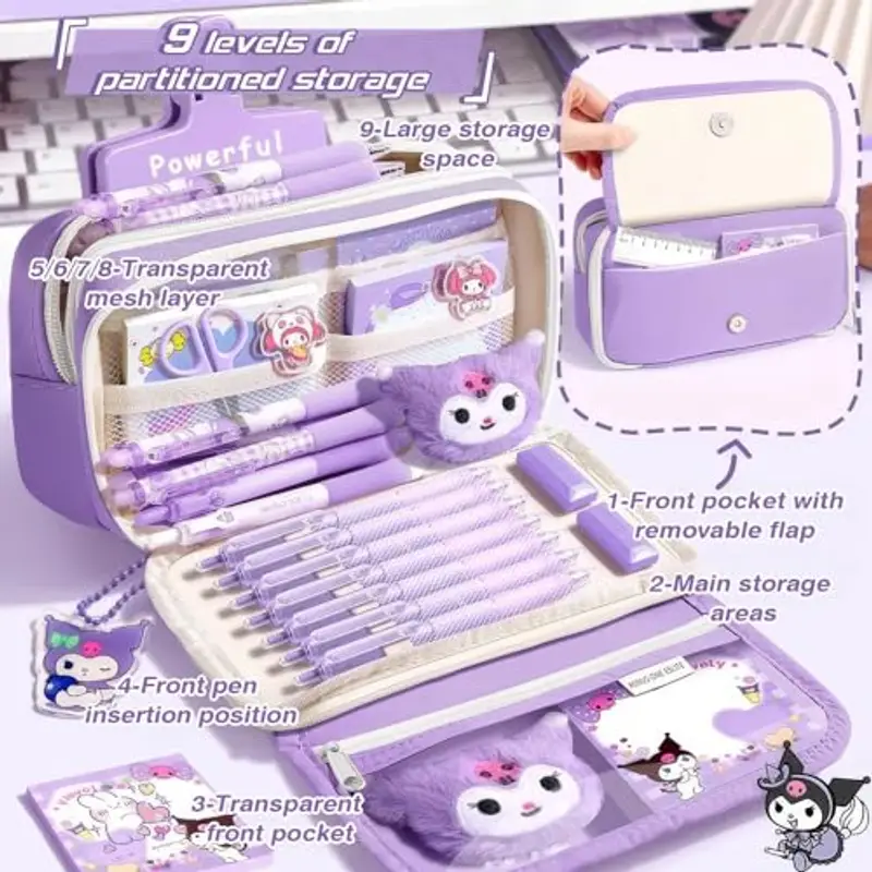 OPPZZIT Set Penne Gel Kawaii, 26 Pezzi Articoli di Cancelleria Aesthetic con 1 Astuccio Viola, 5 Penne Gel, 4 Evidenziatore, 6 Nastri Correttori, Forniture Scolastiche & Regalini Compleanno Bambini miniatura 3