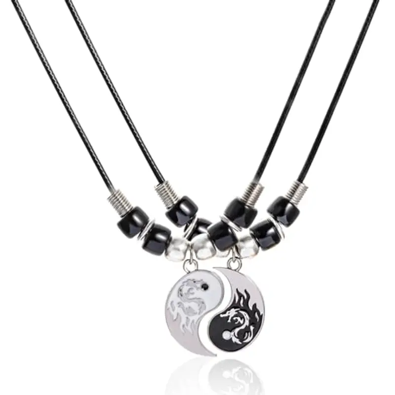 OQKAHIV 2 Ciondolo Tai Chi Collana per Uomo E Donna Catena Amicizia Yin Yang Coppia di Catena, catena dell'amicizia Ying Yang ciondolo a forma di drago, Regalo Romantico Sorpresa per Lui Lei Fidanzati