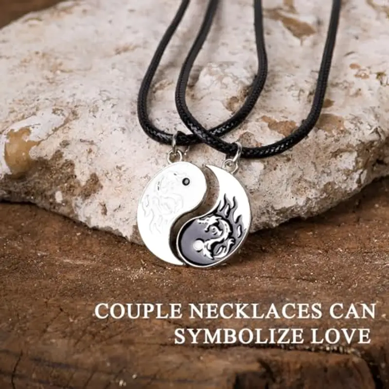 OQKAHIV 2 Ciondolo Tai Chi Collana per Uomo E Donna Catena Amicizia Yin Yang Coppia di Catena, catena dell'amicizia Ying Yang ciondolo a forma di drago, Regalo Romantico Sorpresa per Lui Lei Fidanzati miniatura 3