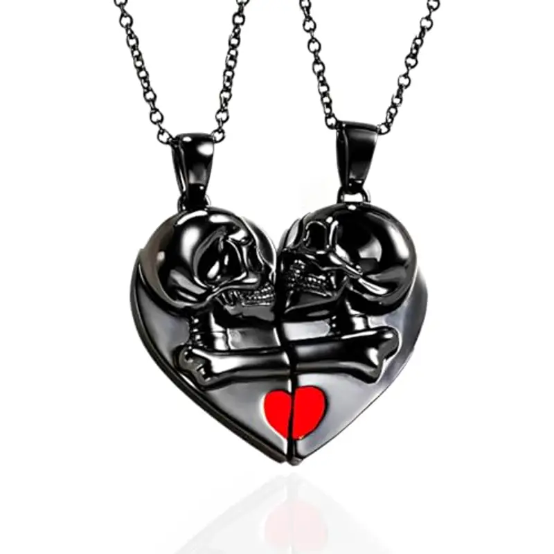 OQKAHIV 2 pcs Ciondolo Amante Amicizia Coppia, Collana con Ciondolo a Forma di Teschio Prajna Uomo Collana Pendente Cindolo Teschio Collana Pendente Collana Teschio Punk per Gioielli Gotico Halloween