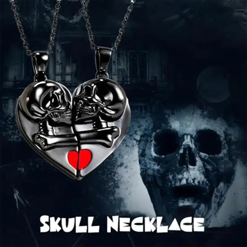 OQKAHIV 2 pcs Ciondolo Amante Amicizia Coppia, Collana con Ciondolo a Forma di Teschio Prajna Uomo Collana Pendente Cindolo Teschio Collana Pendente Collana Teschio Punk per Gioielli Gotico Halloween miniatura 2