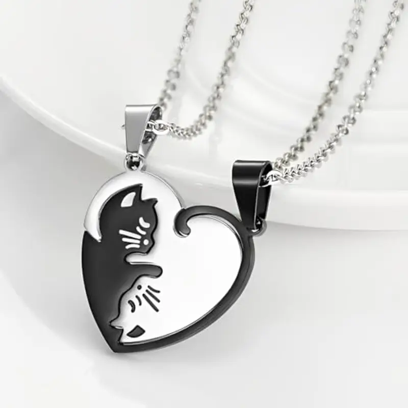 OQKAHIV 2 pcs Collana Gatto, Ciondoli Migliore Amico, Collane a Catena con Ciondolo Gatto, Ciondolo Amante Amicizia Coppia, Ciondolo Sorelle Gioielli Amicizia Regalo, per Amici, Amanti, San Valentino miniatura 2