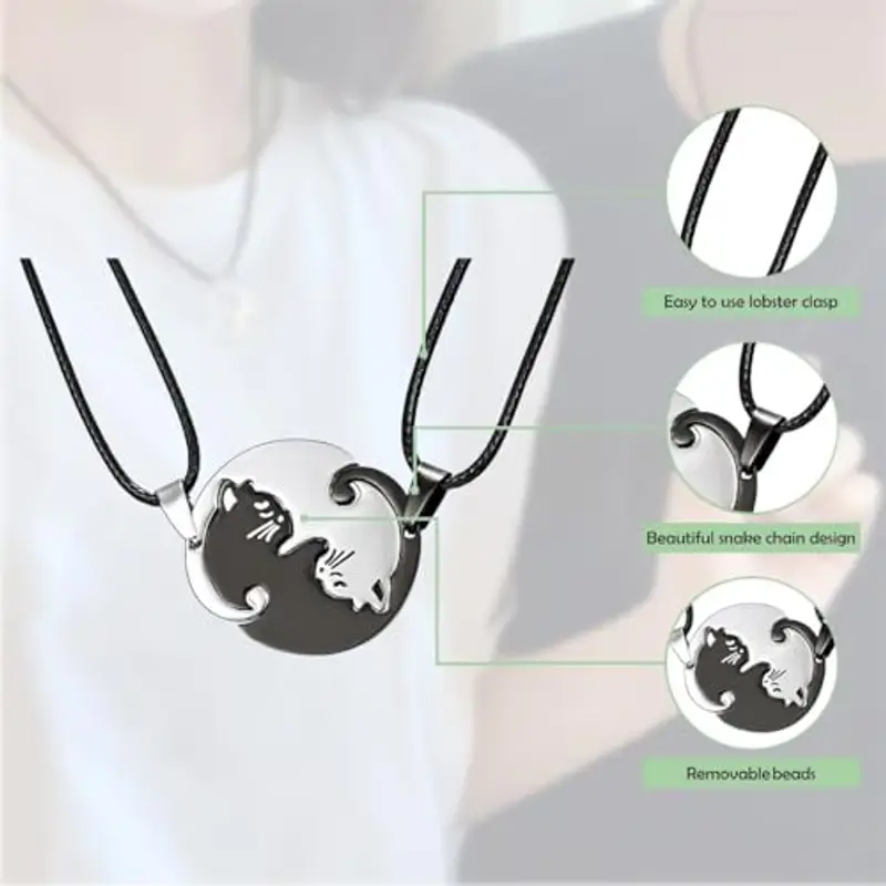 OQKAHIV Collana dell'Amicizia a 2 Pezzi con Ciondolo a Puzzle e Gatto, Regalo di Compleanno per Migliori Amici, Coppie e Fidanzati, per condividere la tua amicizia con la tua migliore amica miniatura 3