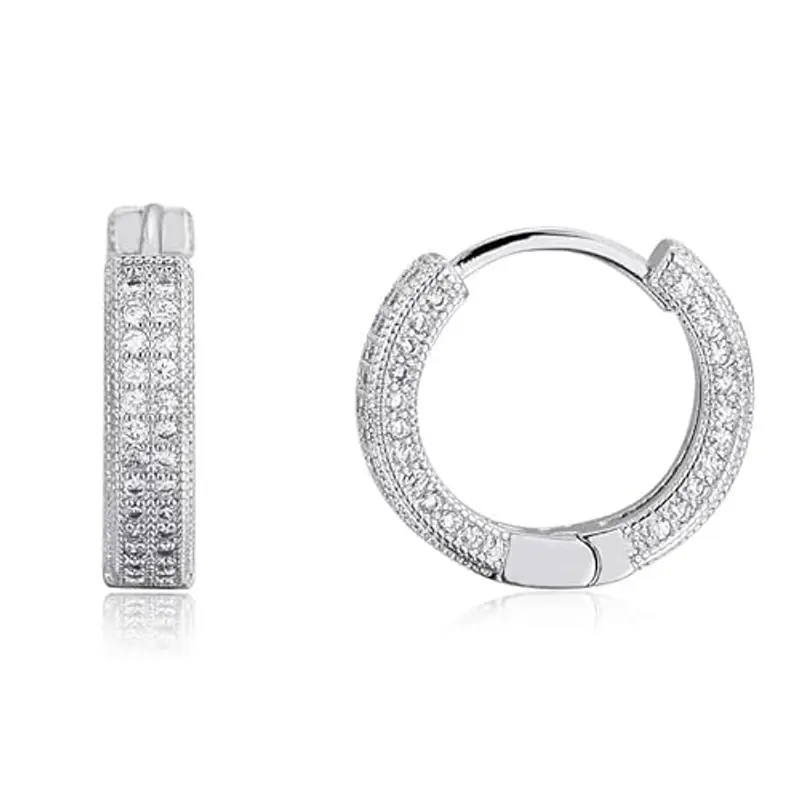 Orecchini a cerchio con zirconi cubici placcati in diamante, orecchini a cerchio rotondi leggeri per uomini e donne, Misura unica, Acciaio inossidabile, Zirconia cubica sintetica Nessuna pietra