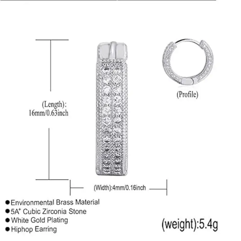 Orecchini a cerchio con zirconi cubici placcati in diamante, orecchini a cerchio rotondi leggeri per uomini e donne, Misura unica, Acciaio inossidabile, Zirconia cubica sintetica Nessuna pietra miniatura 2