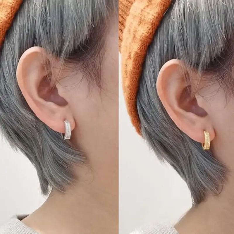 Orecchini a cerchio con zirconi cubici placcati in diamante, orecchini a cerchio rotondi leggeri per uomini e donne, Misura unica, Acciaio inossidabile, Zirconia cubica sintetica Nessuna pietra miniatura 2