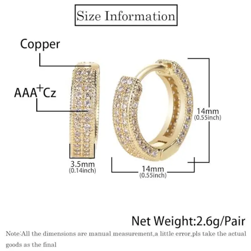 Orecchini a cerchio con zirconi cubici placcati in diamante, orecchini a cerchio rotondi leggeri per uomini e donne, Misura unica, Acciaio inossidabile, Zirconia cubica sintetica Nessuna pietra miniatura 3