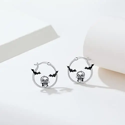 Orecchini A Forma Di Teschio Di Pipistrello Creoli In Argento 925 Gioielli Per Animali Regalo Per Signore Ragazze miniatura 2