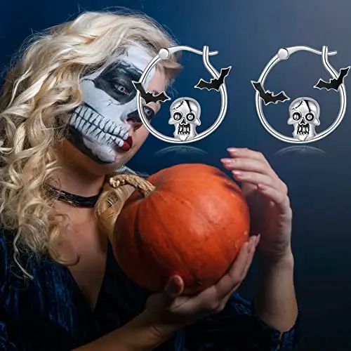 Orecchini A Forma Di Teschio Di Pipistrello Creoli In Argento 925 Gioielli Per Animali Regalo Per Signore Ragazze miniatura 3