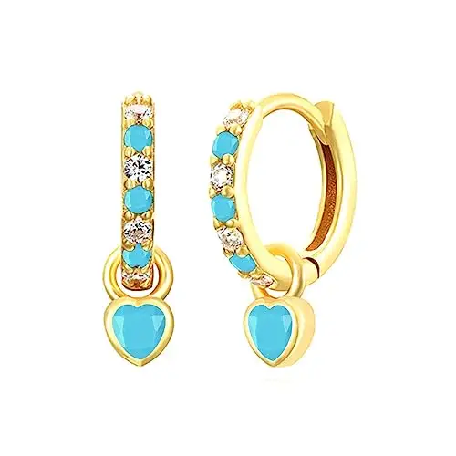 Orecchini Cerchio Oro Per Le Donne Blu Turchese Orecchini Con Sky Blue Heart Drop Oro Placcato Orecchini Dorati