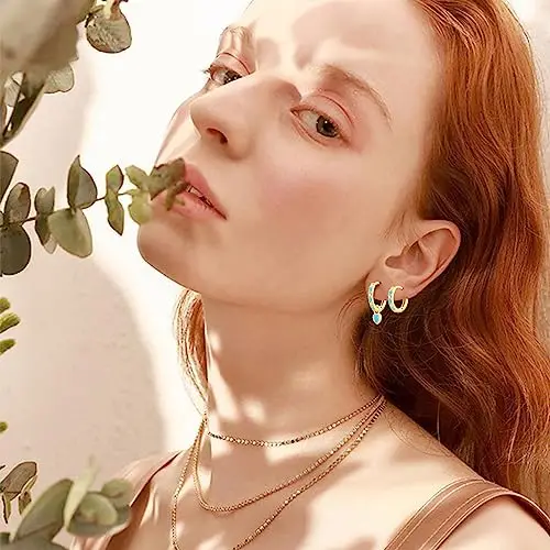 Orecchini Cerchio Oro Per Le Donne Blu Turchese Orecchini Con Sky Blue Heart Drop Oro Placcato Orecchini Dorati miniatura 2