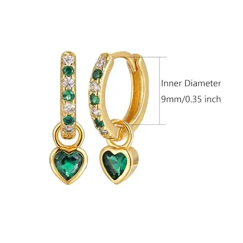 Orecchini Cerchio Oro Per Le Donne Orecchini Verdi Con Verde Cuore Goccia Oro Placcato Orecchini Dorati Ipoallergenico miniatura 2