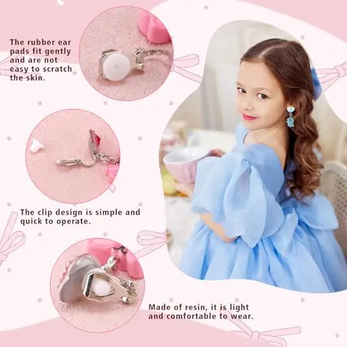 Orecchini Clip Bambina, 6 Paia Orecchini Pendenti a Clip Colorati, Con Animali, Cactus e Piccoli Mostri Resina Senza miniatura 3