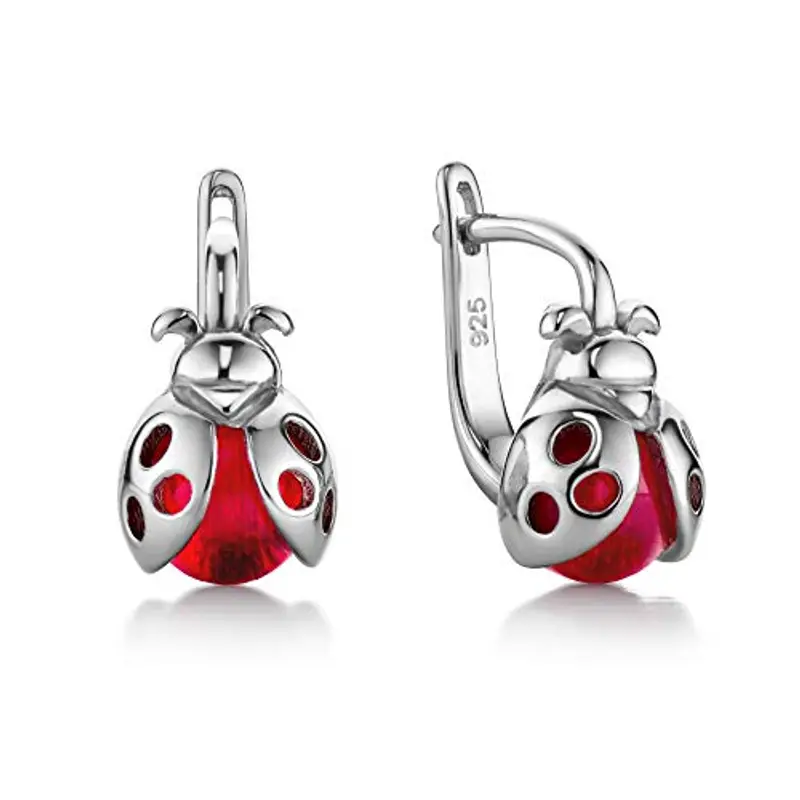 Orecchini Per Bambine In Argento Sterling Con Design Di Coccinella E Smalto Rosso