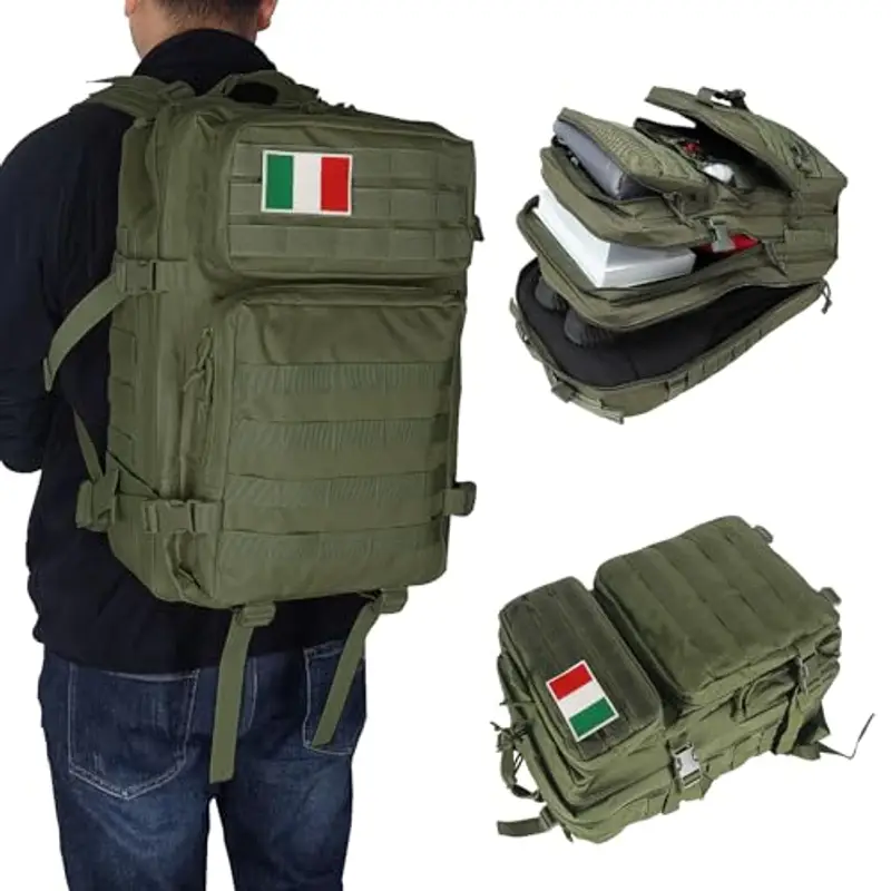 Oreunik Zaino Militare 45L, Zaino Tattico Impermeabile, Zaini Molle Grande Zaino d'Assalto per Trekking, Campeggio, Escursionismo (Verde) miniatura 3