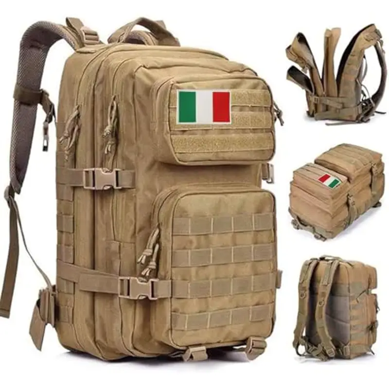 Oreunik Zaino Militare Tattico 45L, Impermeabile Zaino Grande Viaggio Molle Zainos di Assalto Zainos Scuola Uomo Donna per All'aperto Trekking, Pesca, Palestra,Campeggio, Montagna (Cachi)