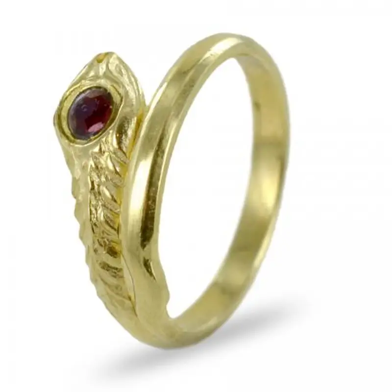 anello serpentina da bambina in oro giallo con pietra rossa