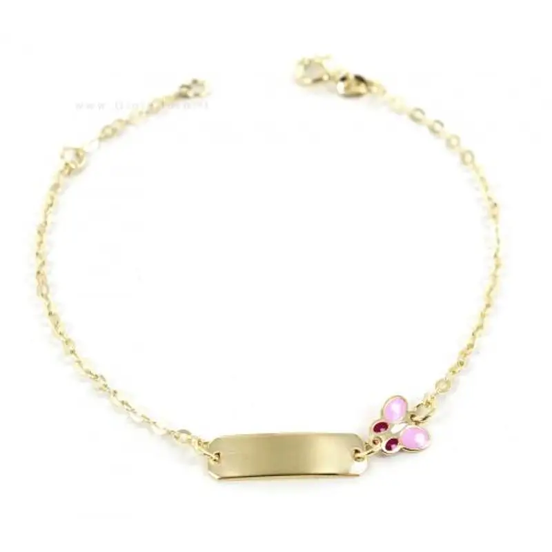 bracciale da bambina con targhetta in oro 9 kt e farfalla