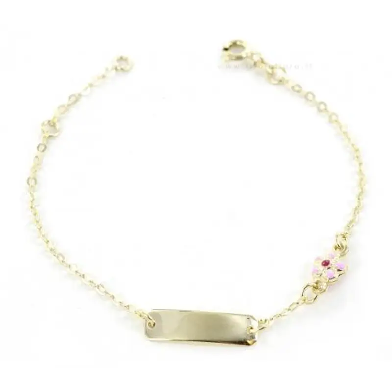 bracciale da bambina con targhetta in oro 9 kt e fiorellino