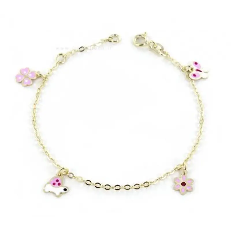 bracciale da bambina in oro 9 kt con charm e smalti rosa